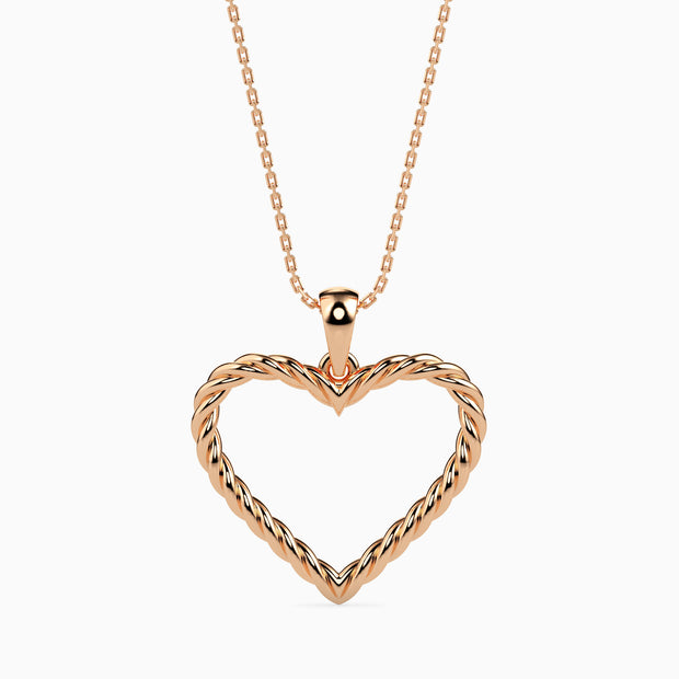 rope style open heart pendant necklace in rose gold