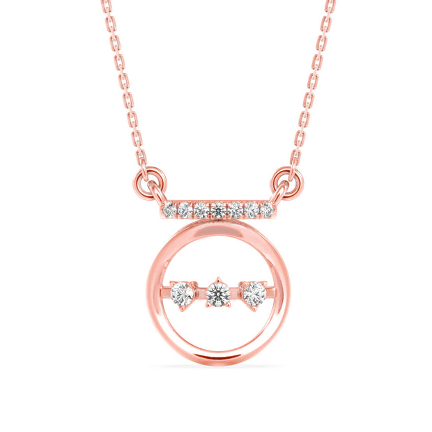 circle three stone lab-grown diamond pendant necklace in rose gold
