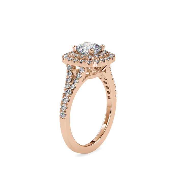 cushion double halo lab-grown diamond ring in rose gold