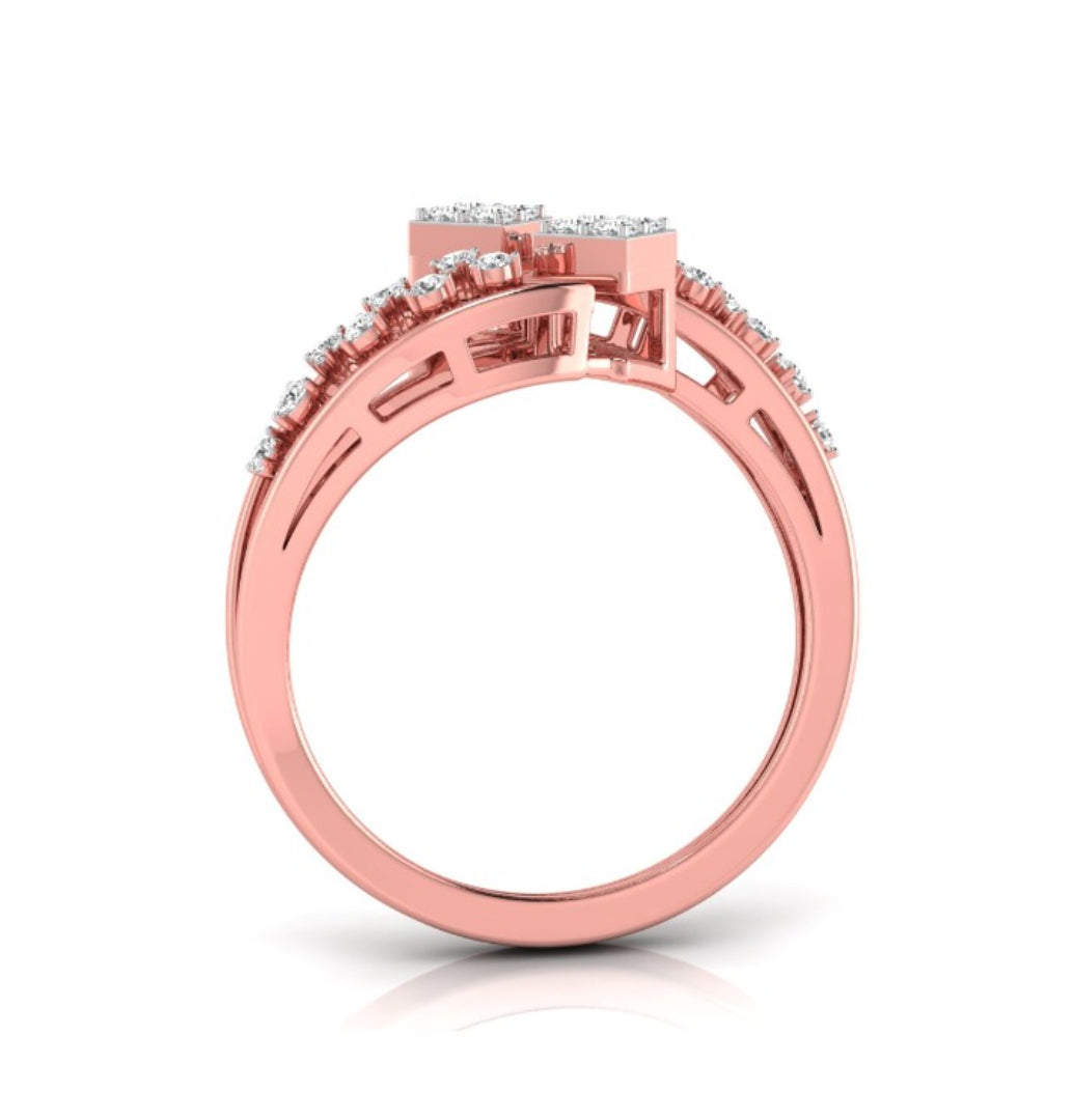 round cut dual square lab-grown diamond ring in rose gold