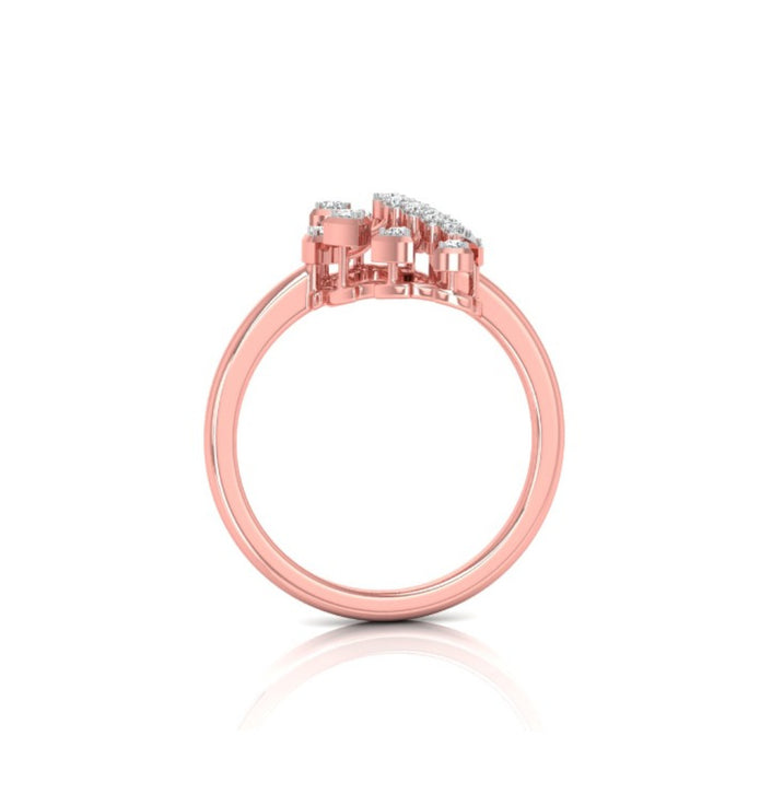 fan shape round cut lab-grown diamond ring in rose gold