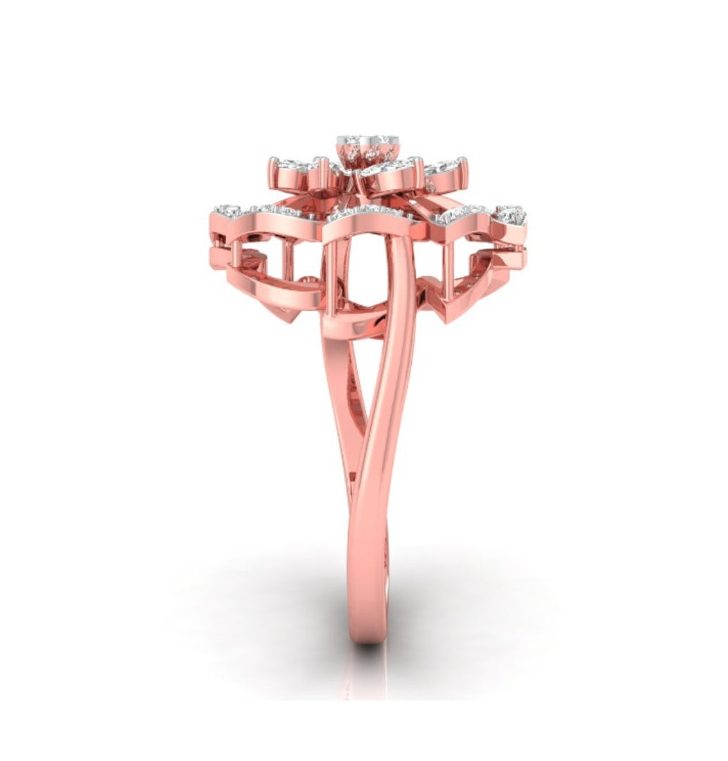 floral cocktail style diamond ring in rose gold