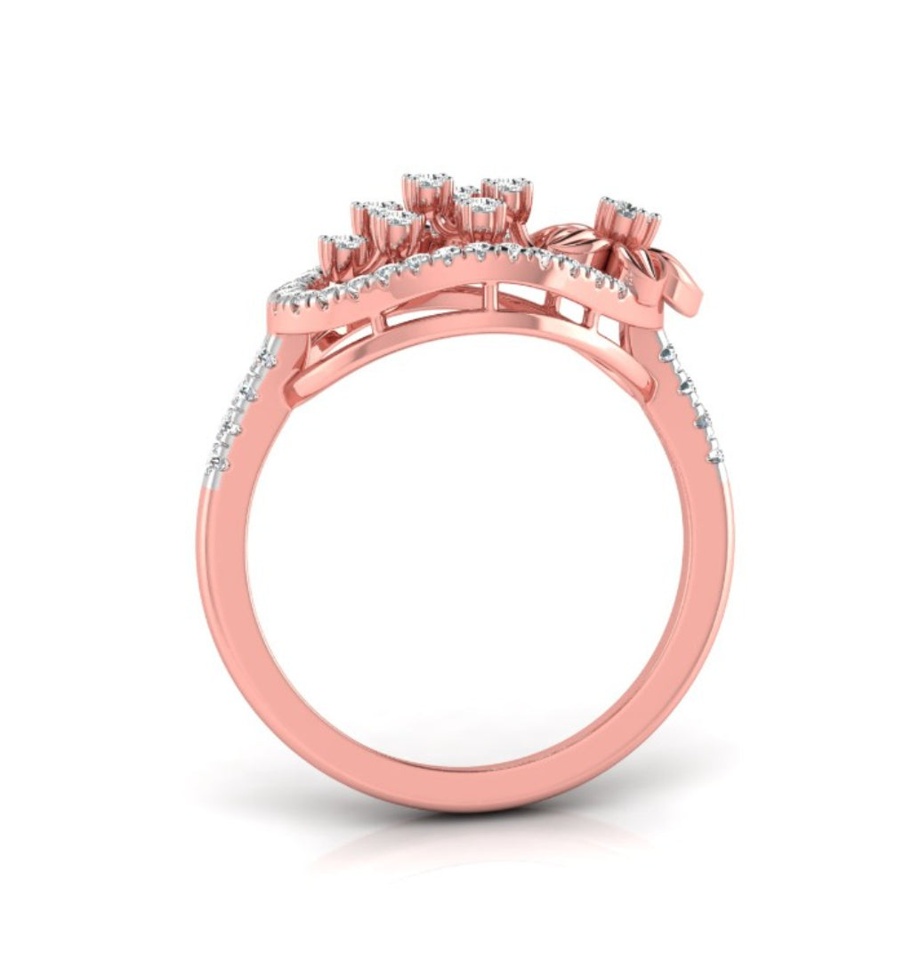 floral oval shape lab-grown diamond ring rose gold