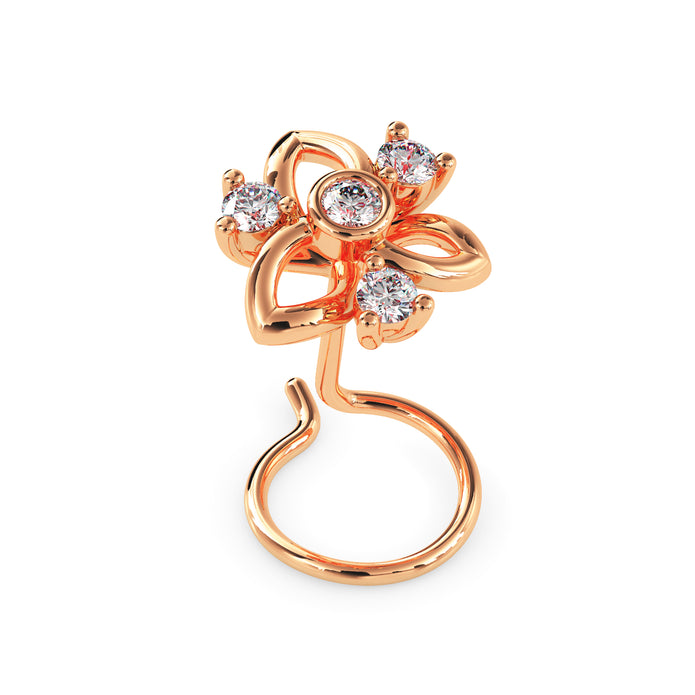 Rose Gold Floral Round Bezel Lab-Grown Diamond Stud Nosepin