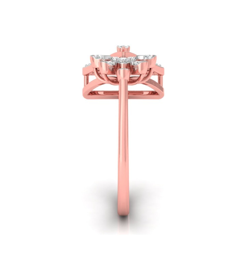geometric floral diamond ring in rose gold