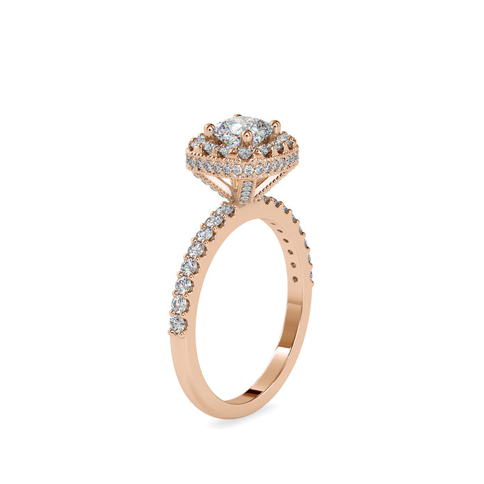 cushion halo lab-grown diamond ring in rose gold