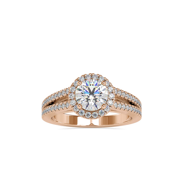 round cut halo lab-grown diamond ring in rose gold