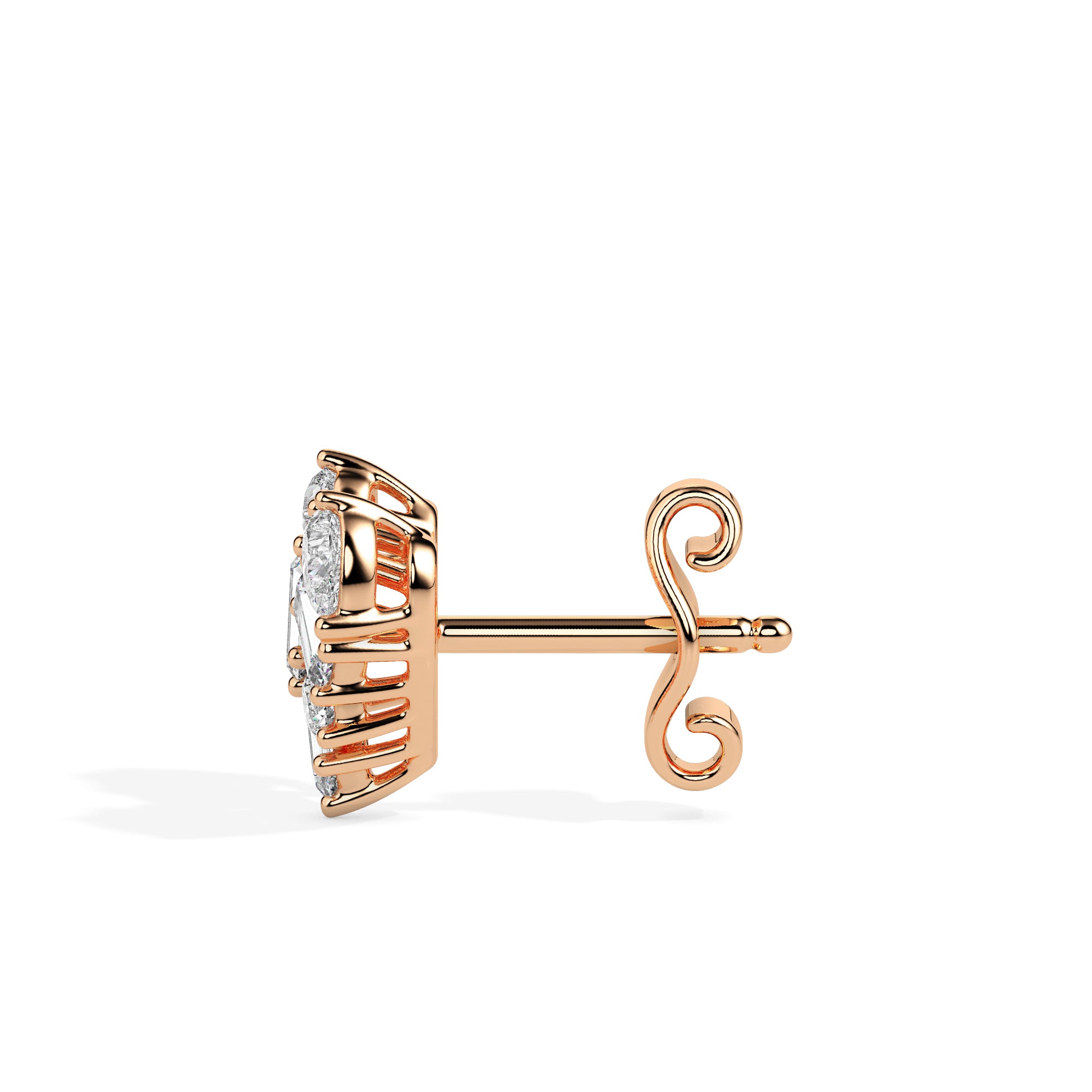 heart cluster diamond stud earrings in rose gold