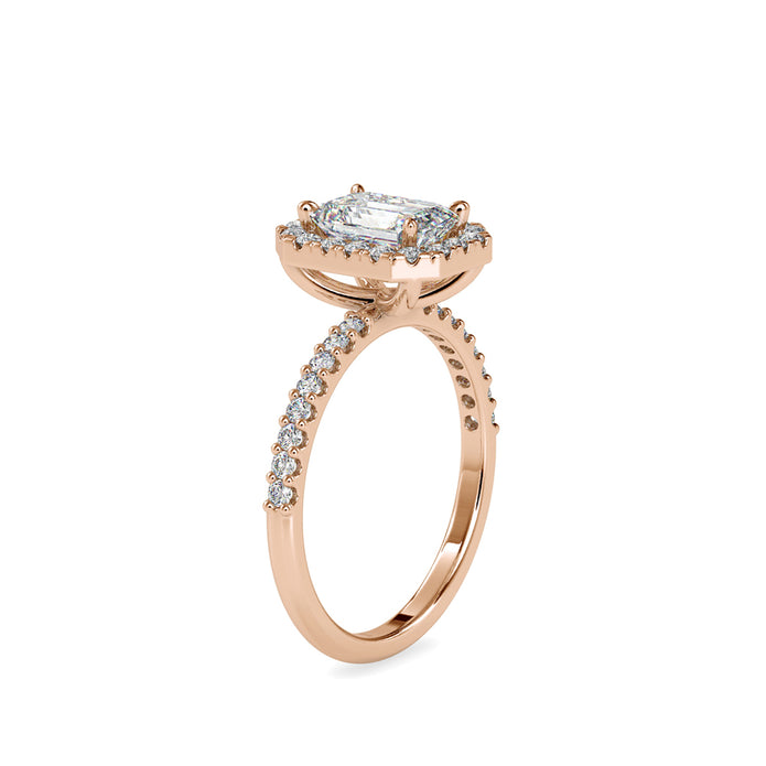 emerald halo lab-grown diamond ring in rose gold