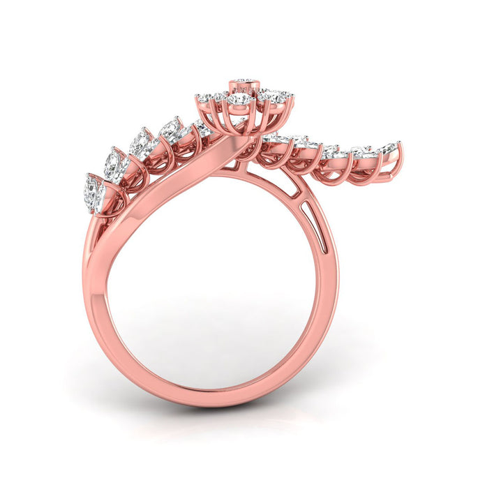 leaf floral marquise and round cut diamond ring in rose gold
