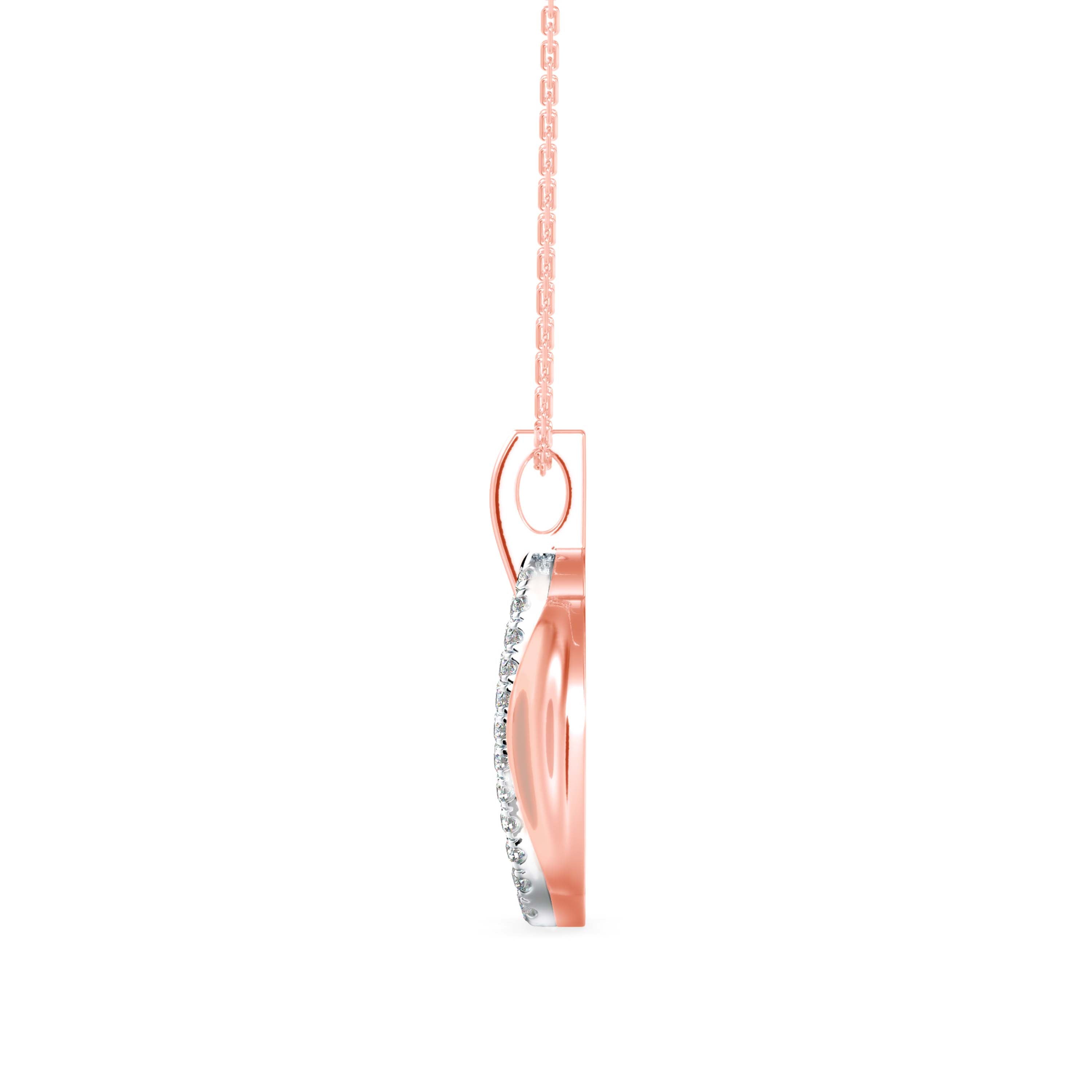 oval shape pave diamond pendant necklace in rose gold