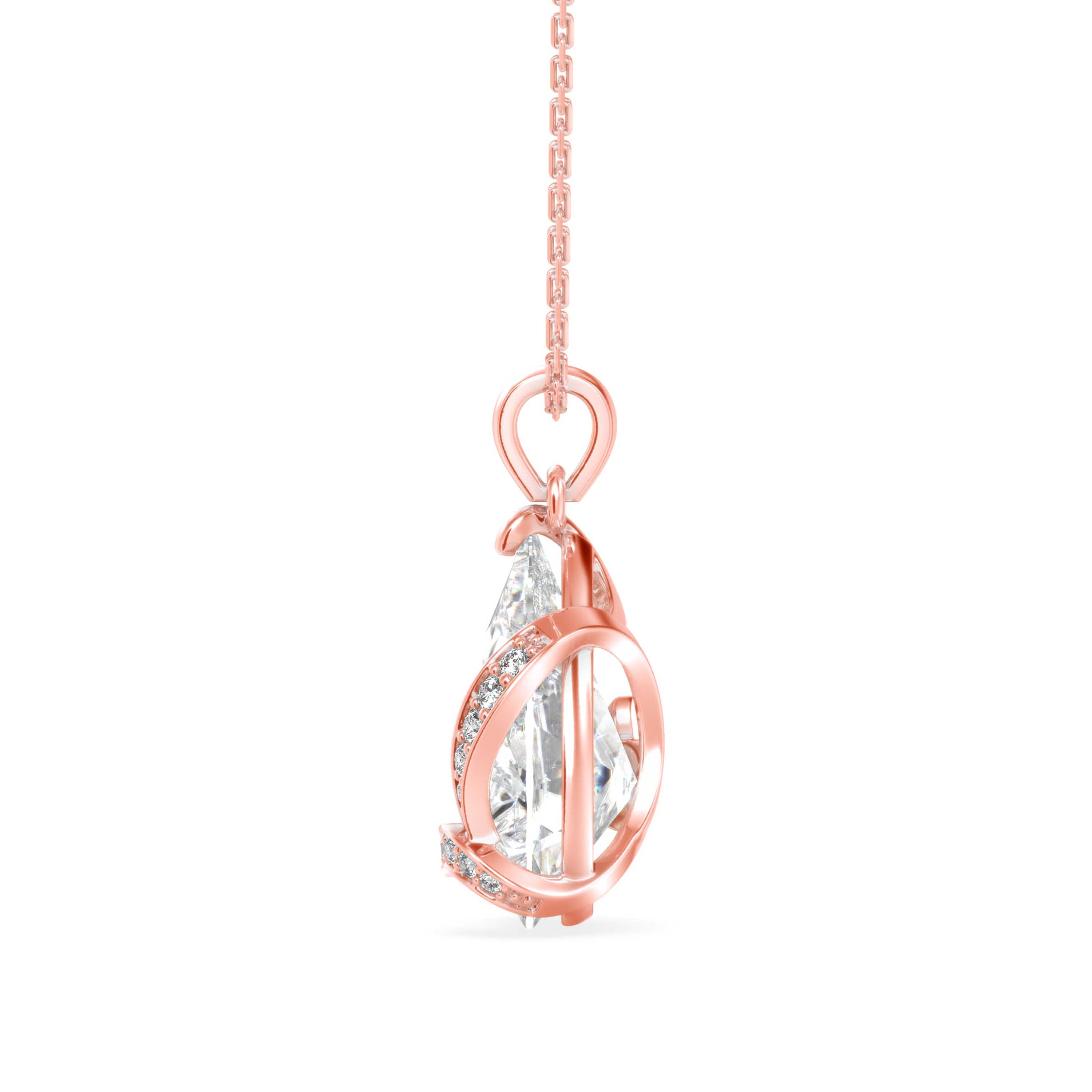 pear solitaire diamond pendant necklace in rose gold