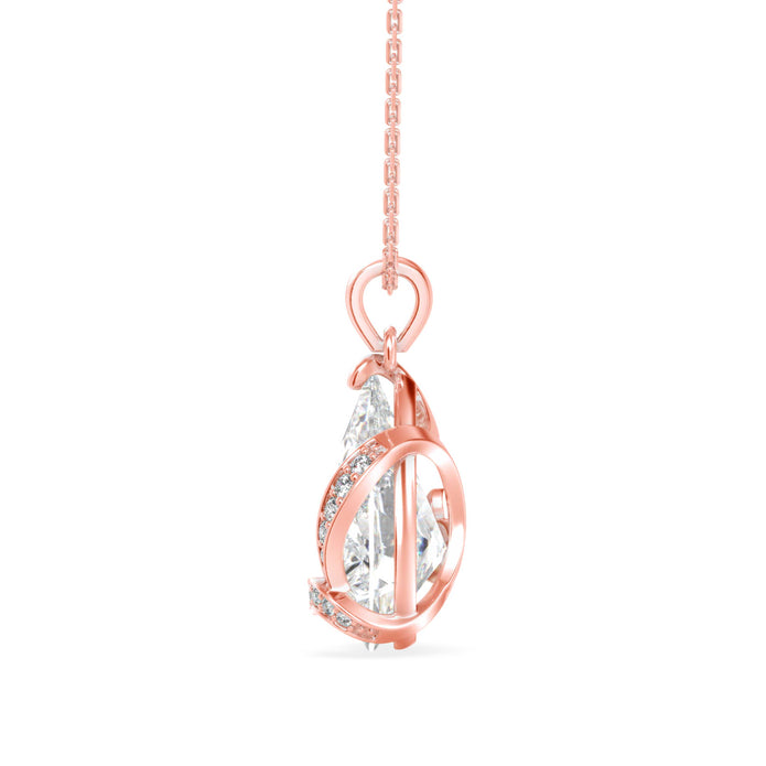 pear solitaire diamond pendant necklace in rose gold