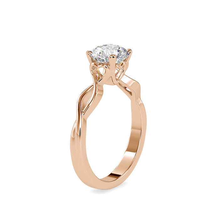 round cut twisted solitaire lab-grown diamond ring in rose gold