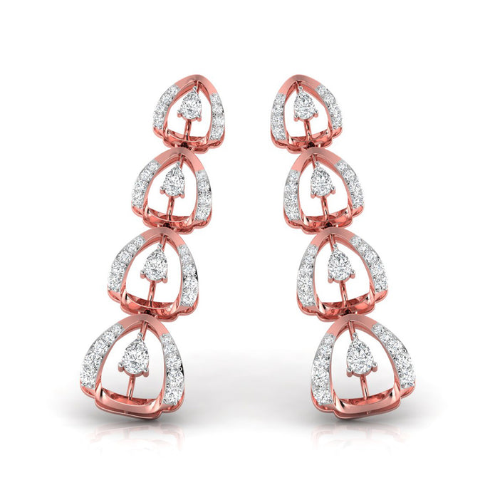 round diamond dangler earrings in rose gold