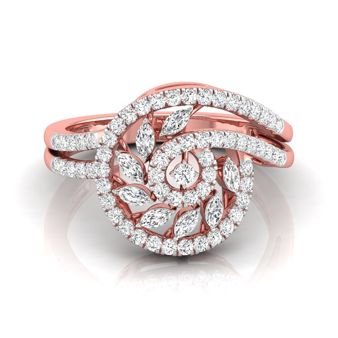 spiral marquise cut prong set diamond ring in rose gold