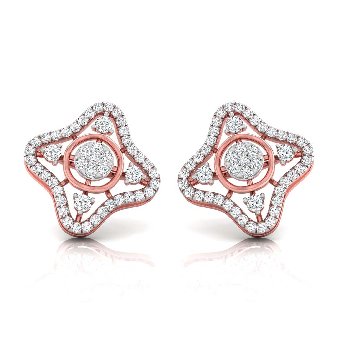 star shape round diamond stud earrings in rose gold
