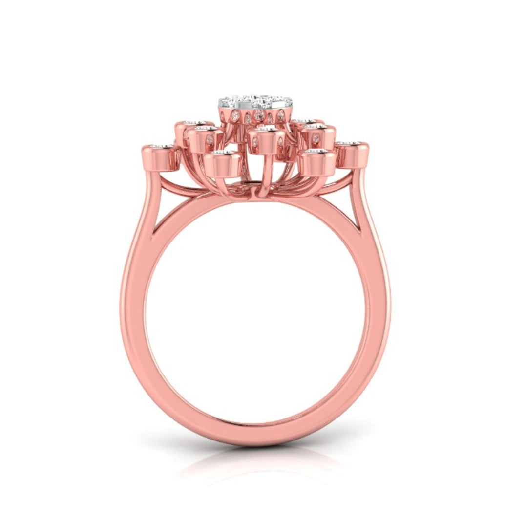 Starburst Design Round Cut Lab-Grown Diamond Rose Gold Ring