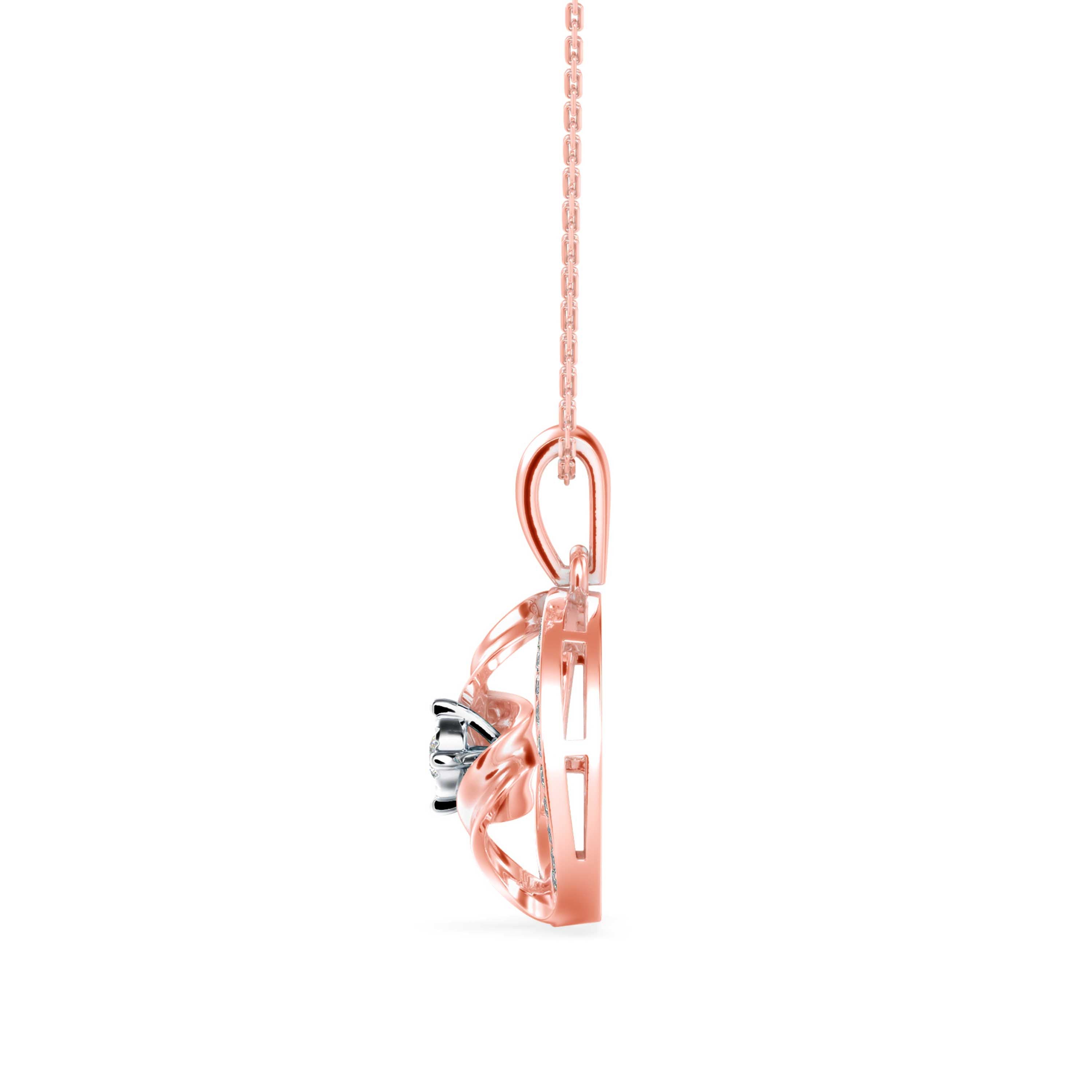 swirl circular halo diamond pendant necklace in rose gold