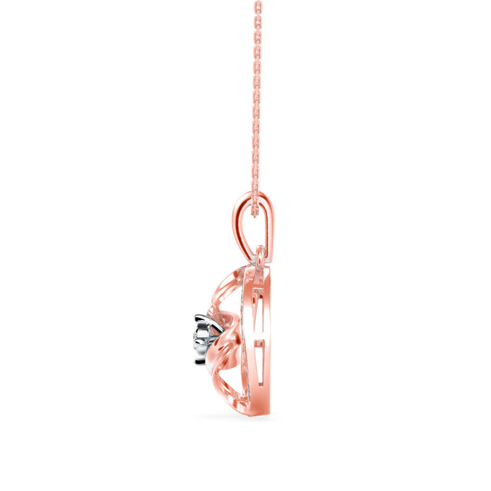 swirl circular halo diamond pendant necklace in rose gold