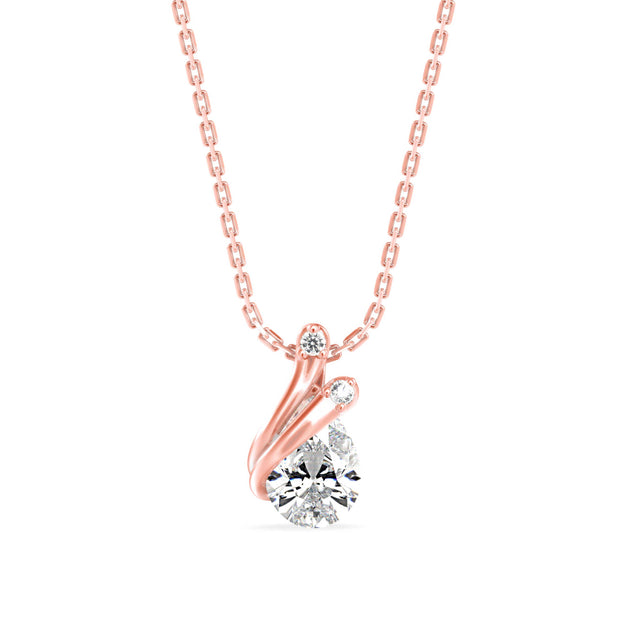 swirl pear prong lab-grown diamond pendant necklace in rose gold