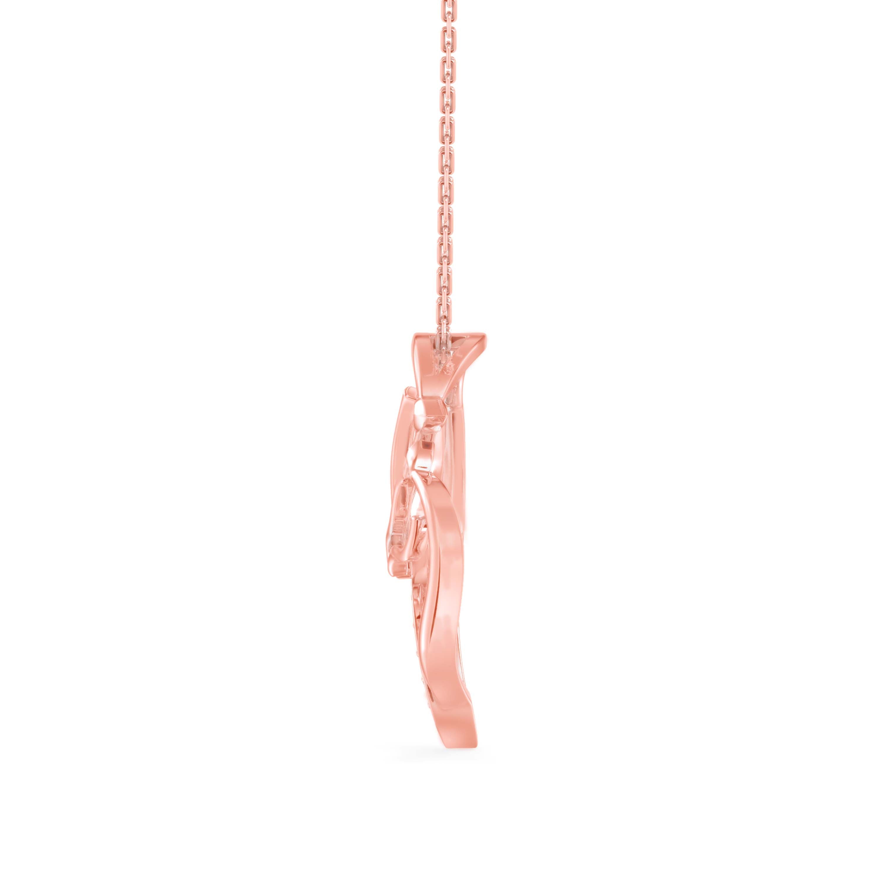two horse heads shape diamond pendant necklace in rose gold