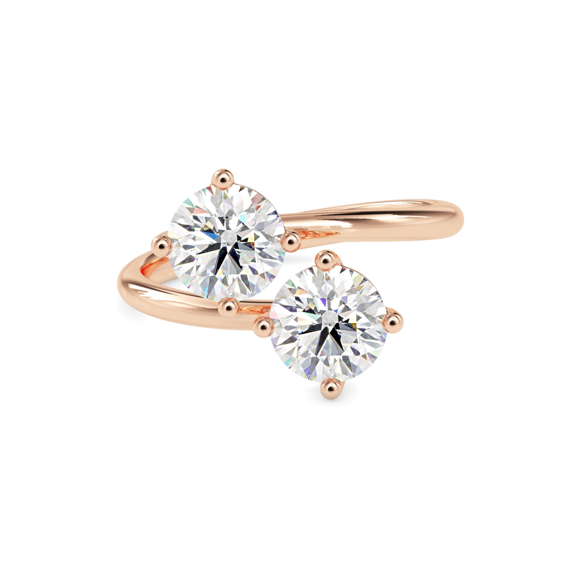 round bypass toi et moi lab-grown diamond ring in rose gold