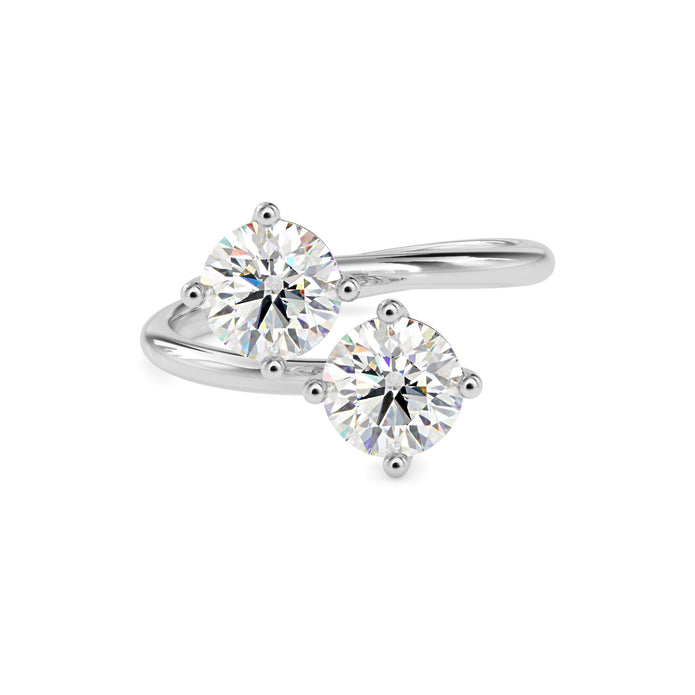 round bypass toi et moi lab-grown diamond ring in white gold