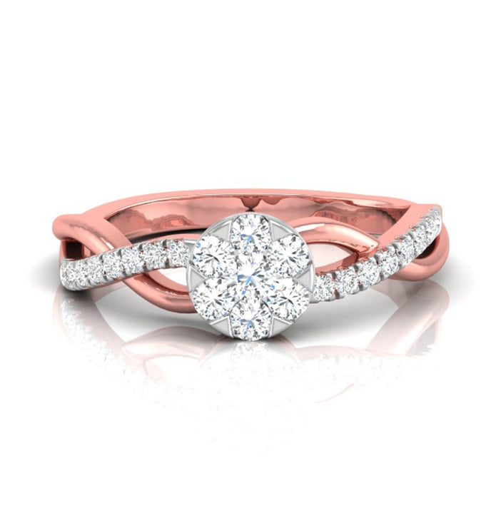 round cluster twisted lab-grown diamond ring in rose gold