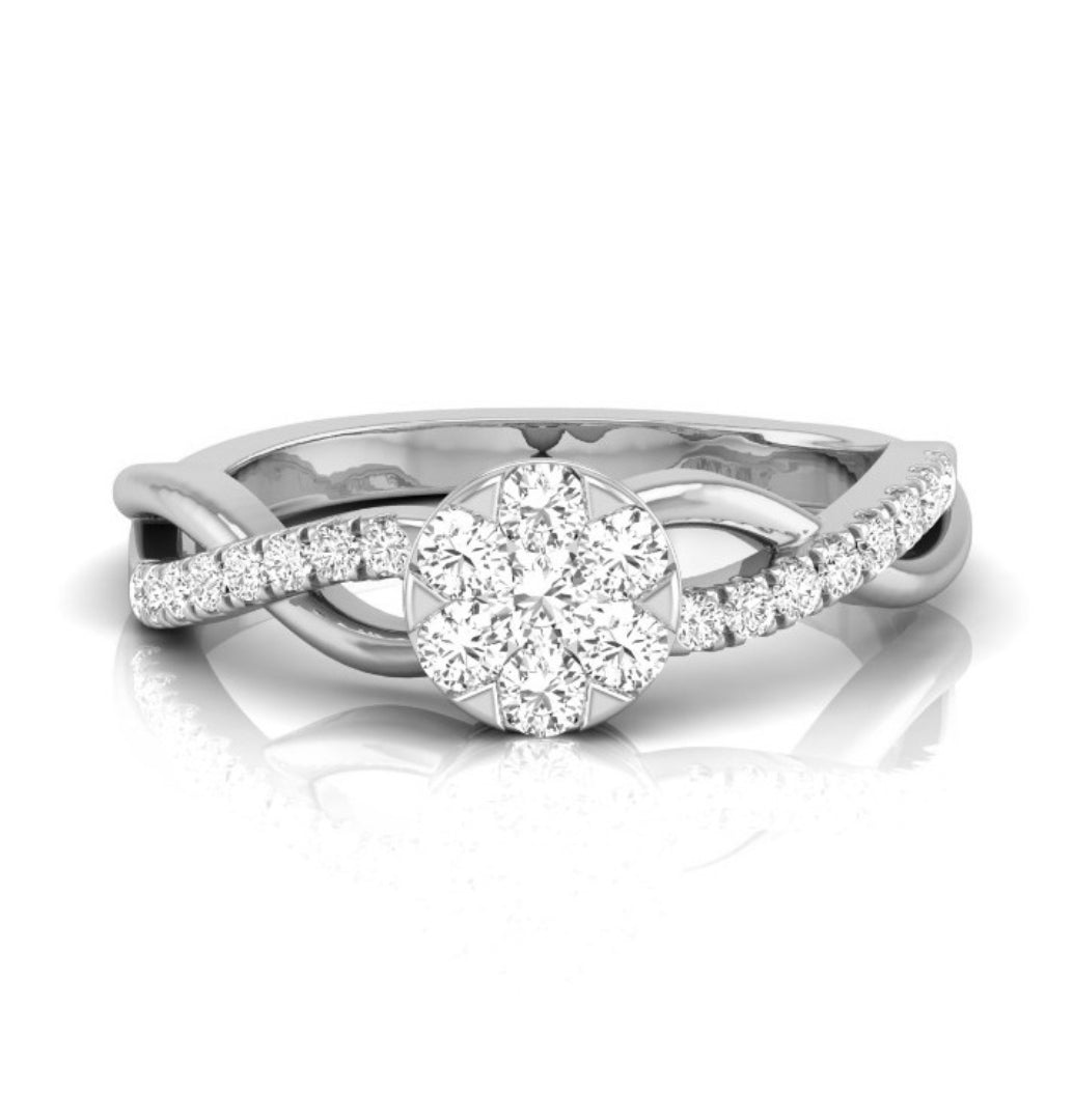 round cluster twisted lab-grown diamond ring in white gold
