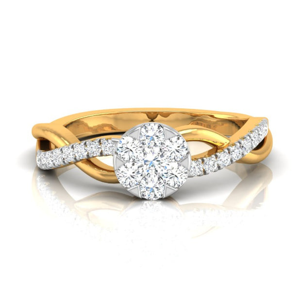 round cluster twisted lab-grown diamond ring in yellow gold