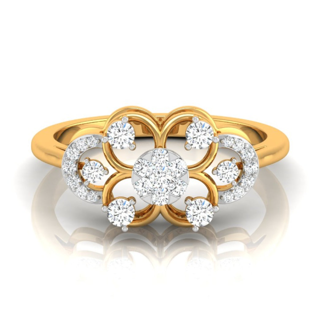 round cluster diamond ring in yellow gold