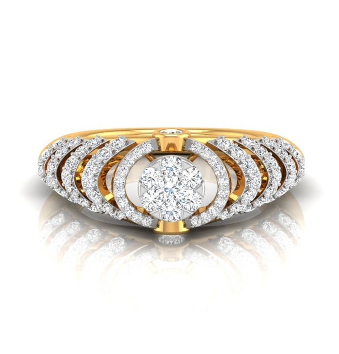 round cluster multi-layer halo lab-grown diamond ring in yellow gold