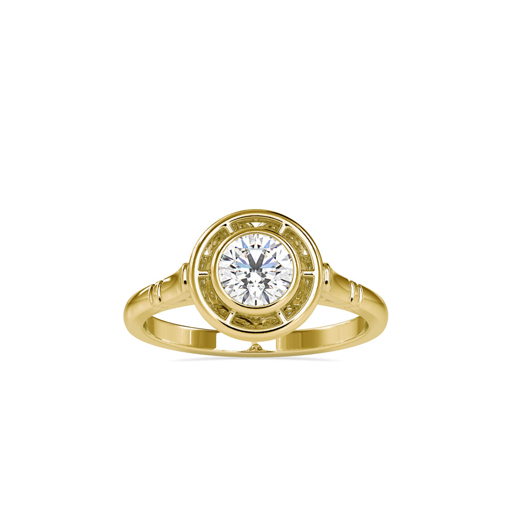 round cut bezel halo lab-grown diamond ring in yellow gold