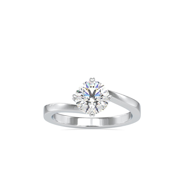 round cut bypass solitaire lab-grown diamond ring in white gold