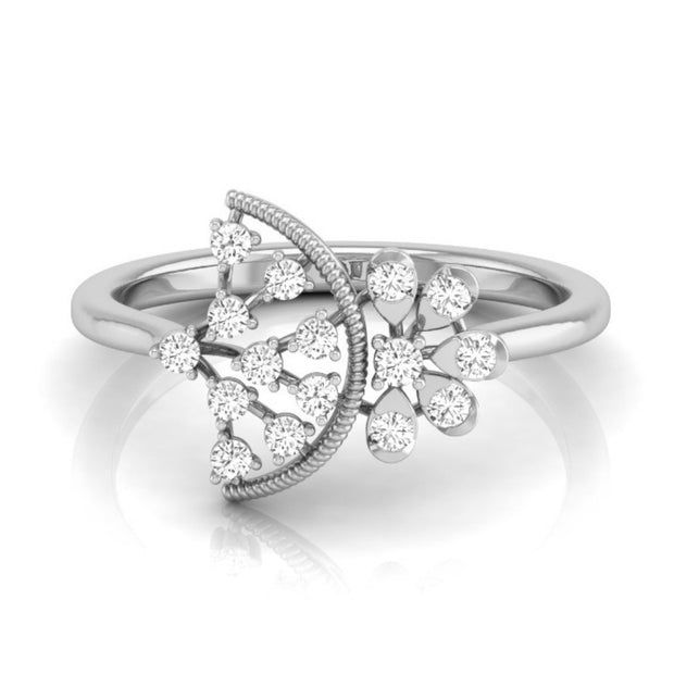 round cut fan shaped lab-grown diamond ring in white gold