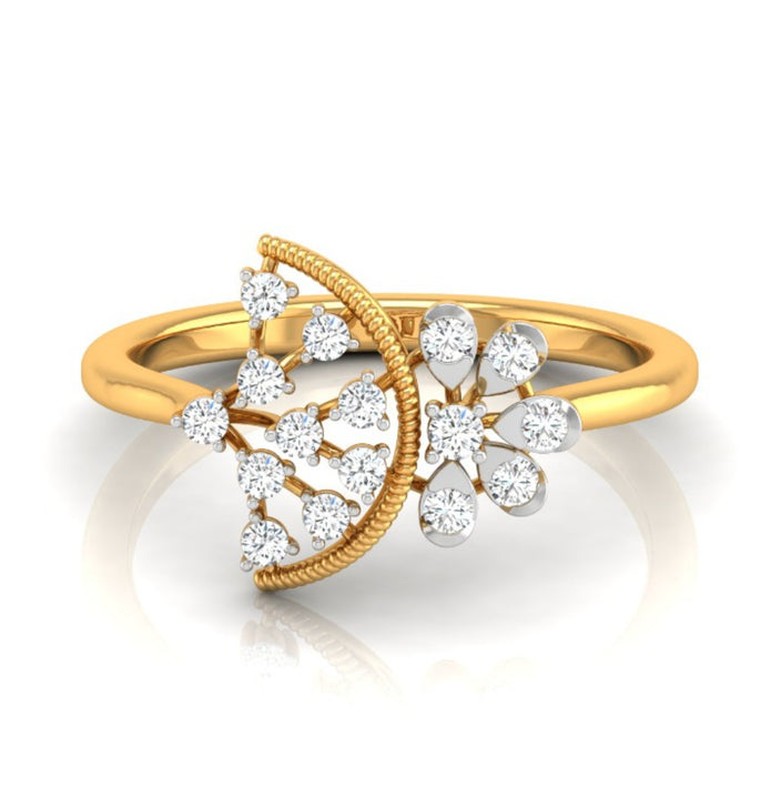 round cut fan shaped lab-grown diamond ring in yellow gold