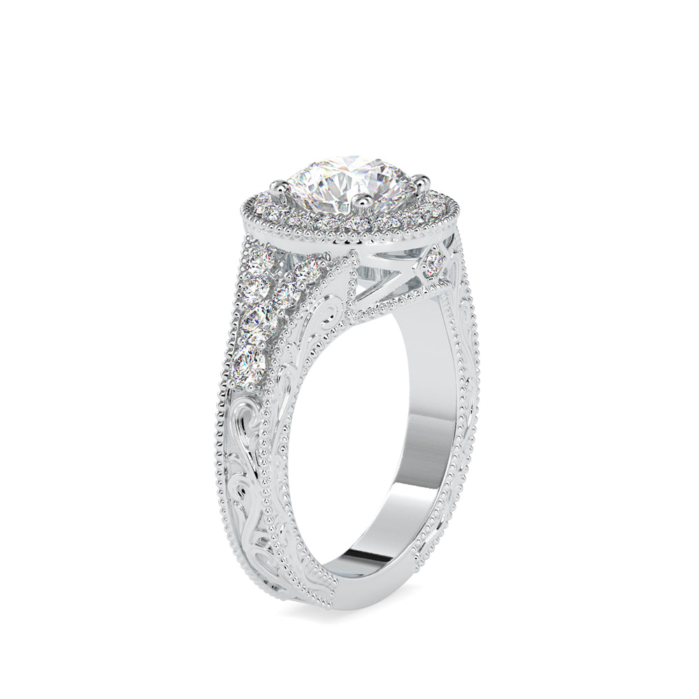 round cut halo lab-grown diamond ring in white gold