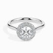 round cut halo diamond ring in white gold