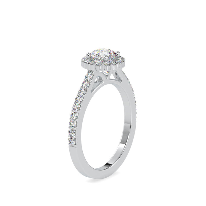 round cut halo lab-grown diamond ring in white gold