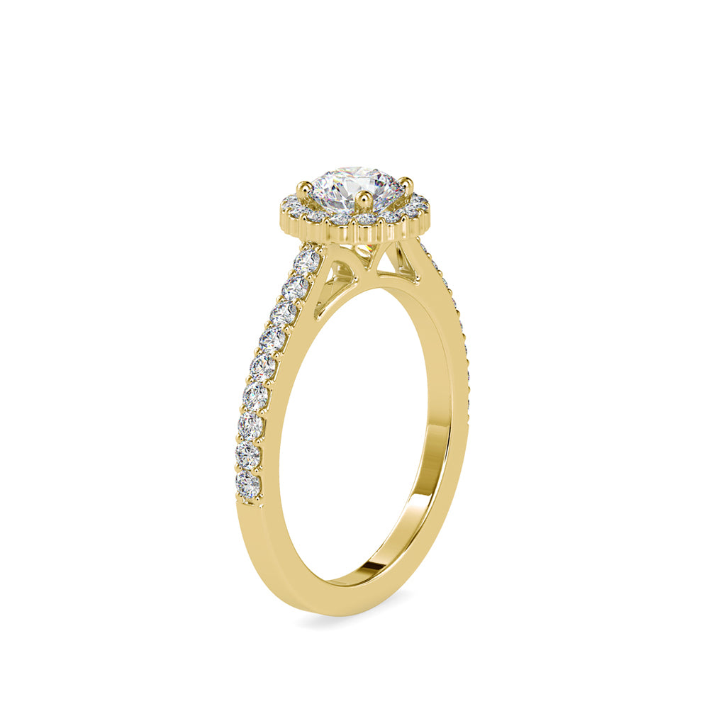 round cut halo lab-grown diamond ring in yellow gold