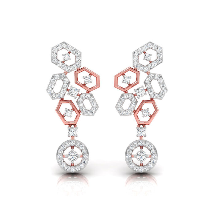round diamond dangler earrings in rose gold