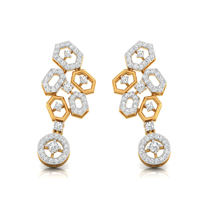 round diamond dangler earrings in yellow gold