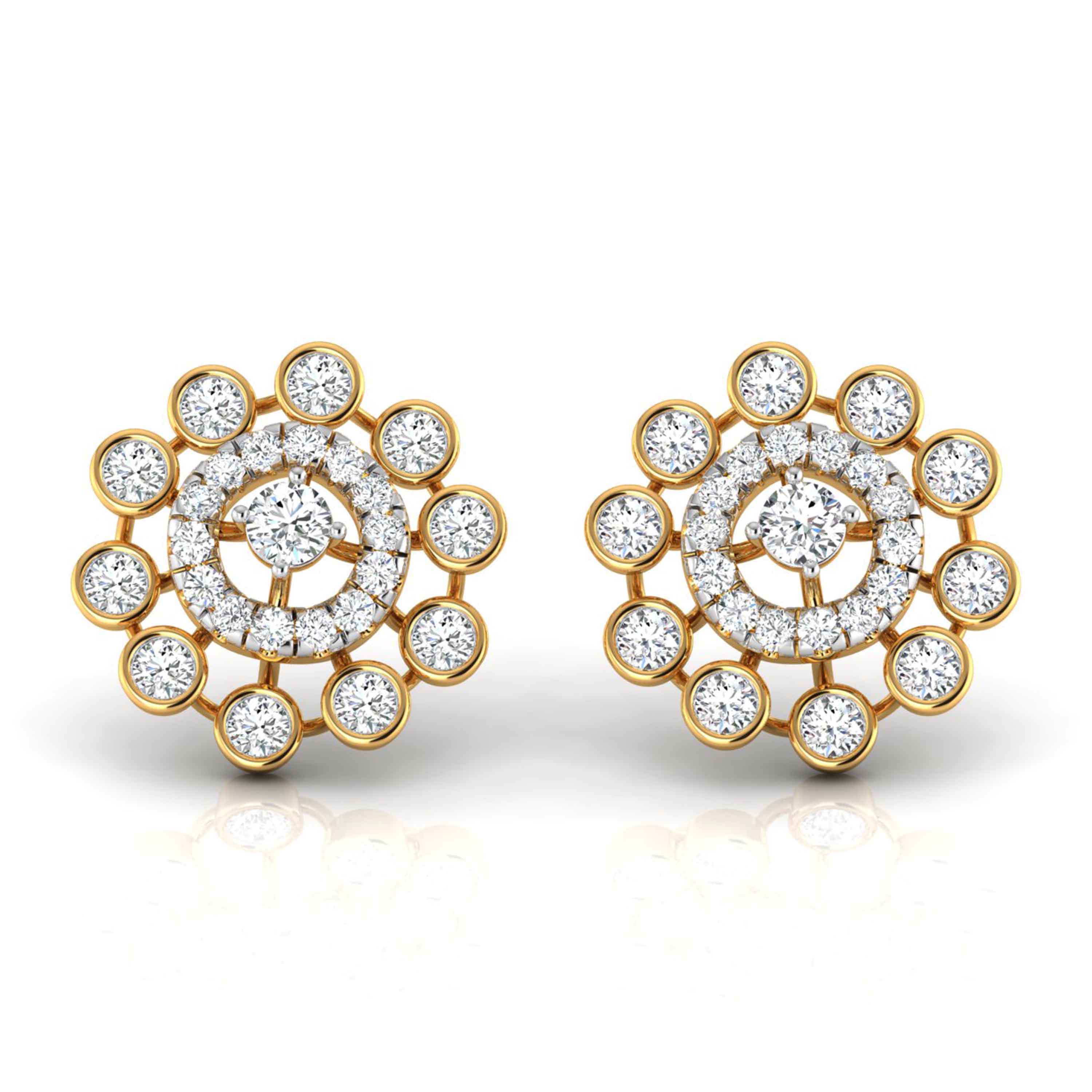 round diamond stud earrings in yellow gold