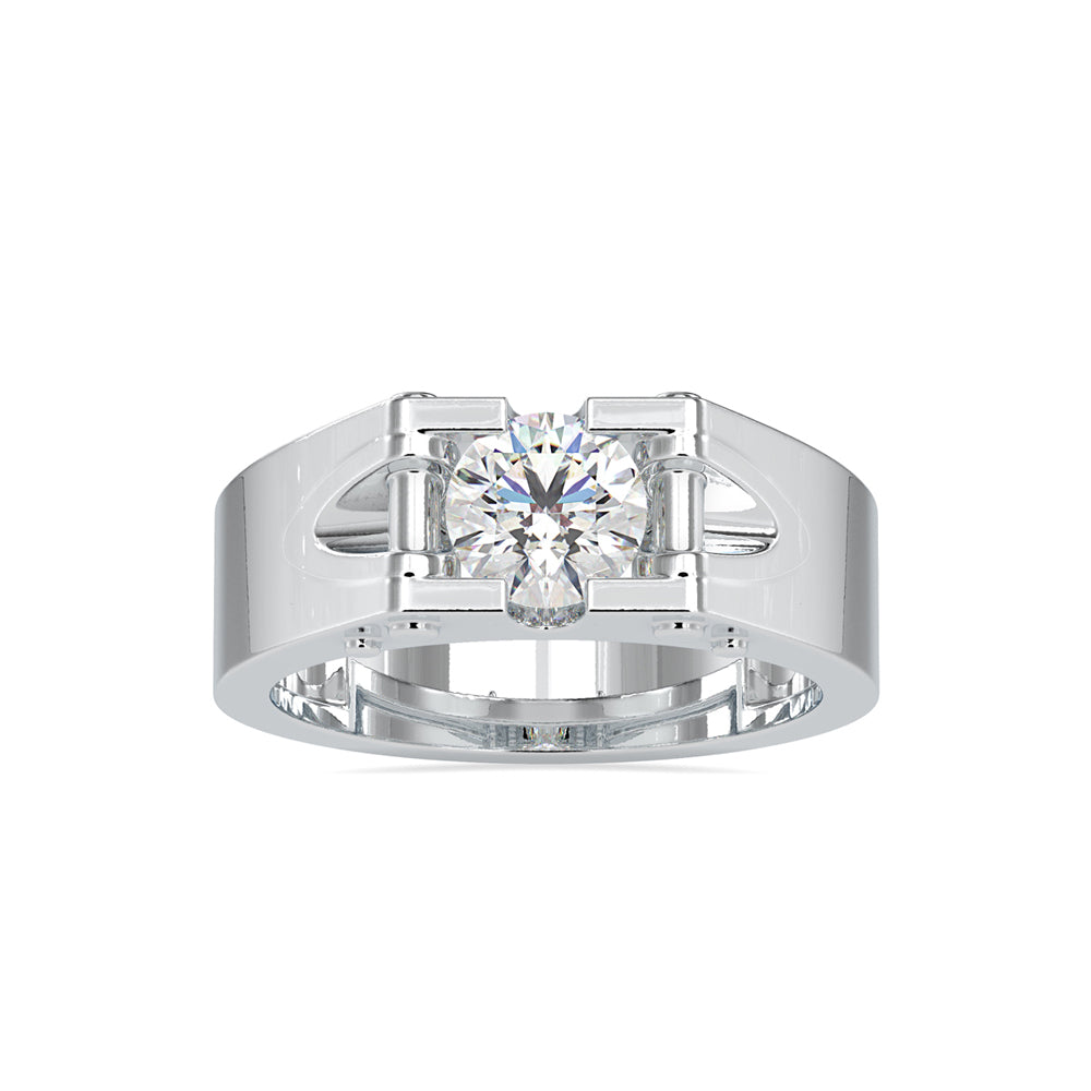 round cut solitaire semi bezel lab-grown diamond ring in white gold