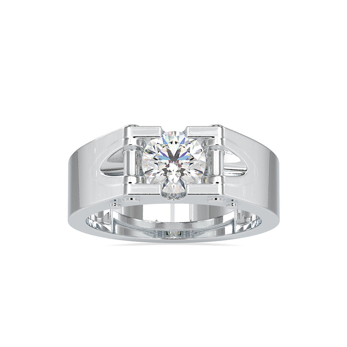 round cut solitaire semi bezel lab-grown diamond ring in white gold