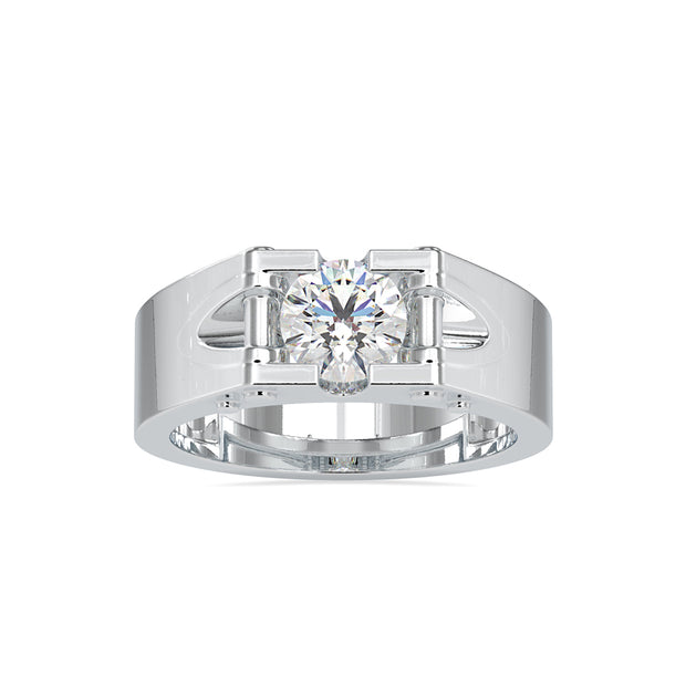 round cut solitaire semi bezel lab-grown diamond ring in white gold
