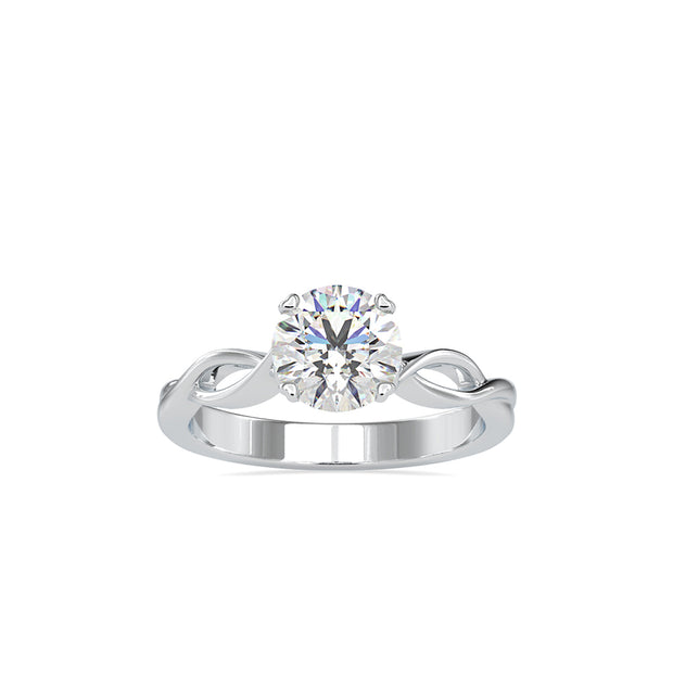 round cut twisted solitaire lab-grown diamond ring in white gold