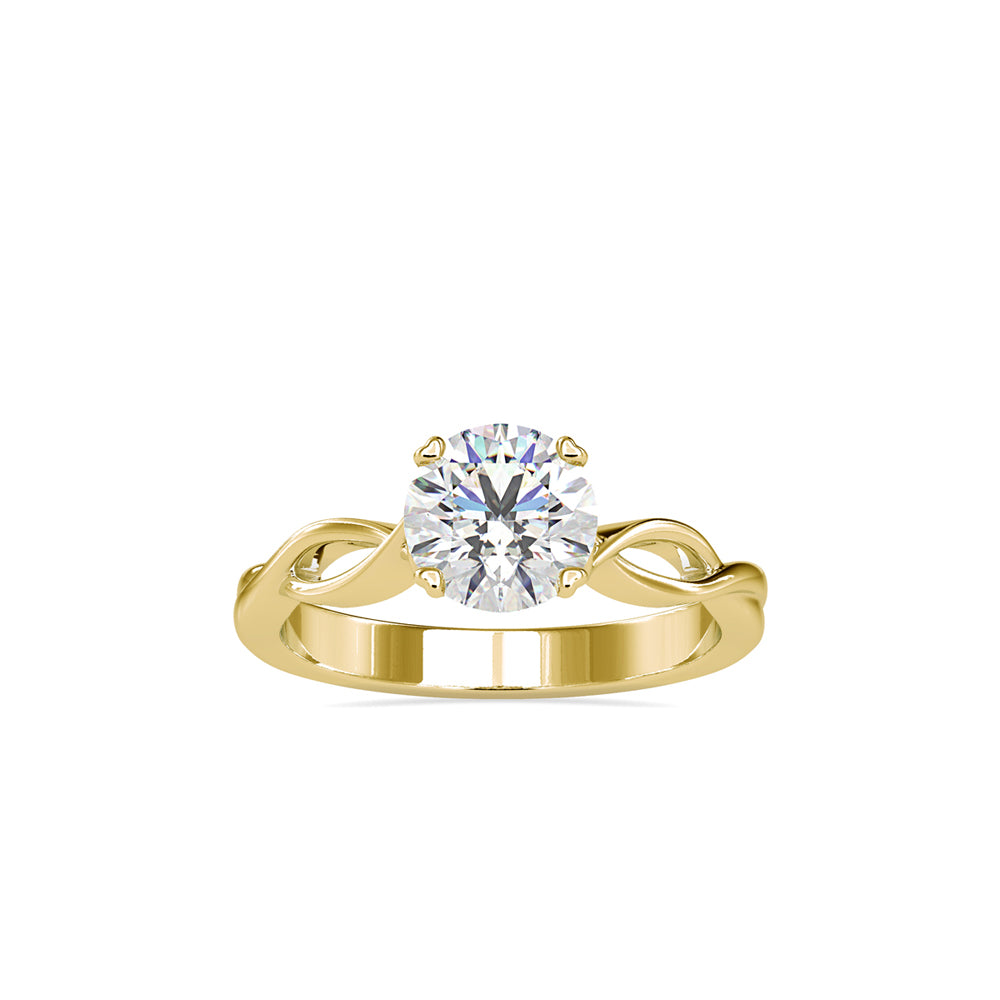round cut twisted solitaire lab-grown diamond ring in yellow gold