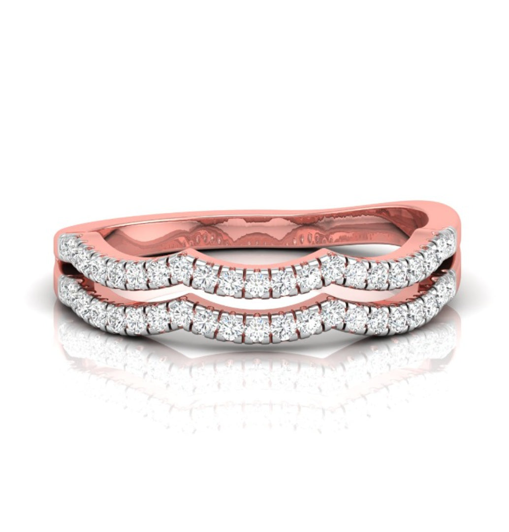 round cut wave design lab-grown diamond band in rose gold